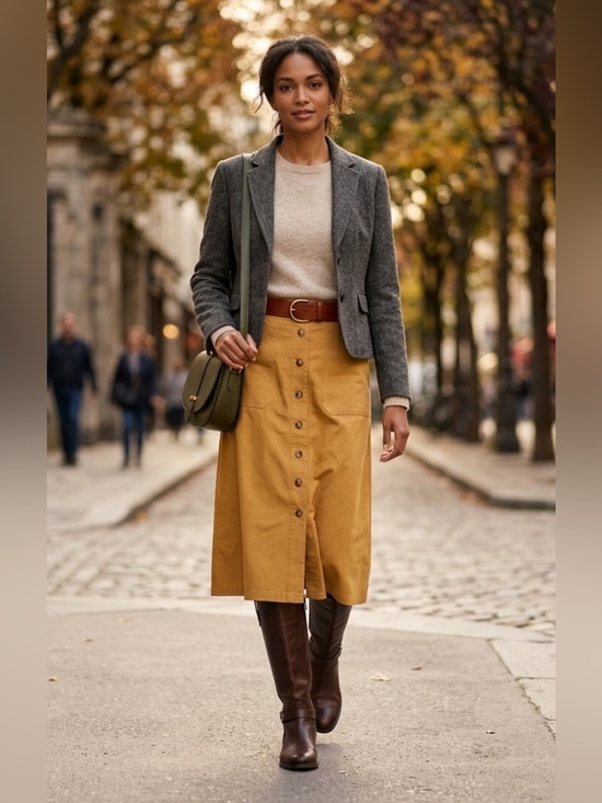 Frnch Paris Dresses & Skirts - NWT FRNCH Paris Pinar High Waist Button Front A Line Mustard Midi Skirt L W31